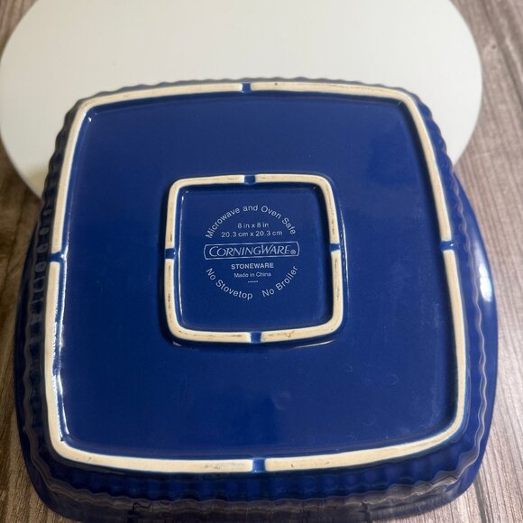 Corning Ware Stoneware Square Baking Dish Royal Blue 8x8x2 No Chips/Cracks - Picture 5 of 6